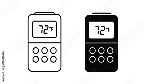 Vector illustration of two digital thermometers with temperature display in black and white
