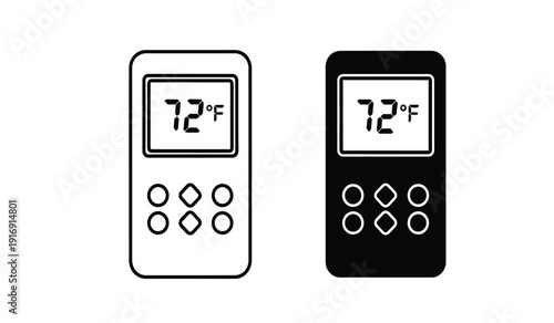 Two thermostat remote controls with 72 degrees fahrenheit temperature setting
