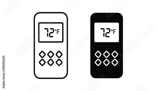 Black and white thermostat remote controls with temperature display on screen
