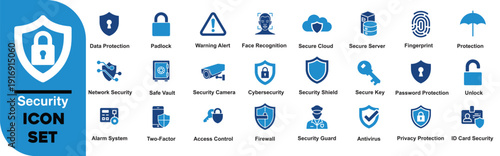 Security Flat Icon Set Cybersecurity, Data Protection, Firewall, Padlock, Privacy, Access Control Icons