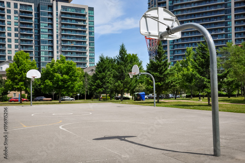 View of empty basketball court in the city