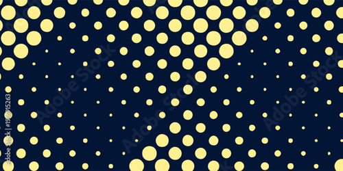  Halftone pattern. Comic background. Dotted retro backdrop with circles, dots. Design element for web banners, posters, cards, wallpapers, sites. Pop art style. Vector illustration. Yellow, orange