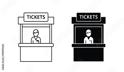 Vector illustration of ticket booth icons in black and white