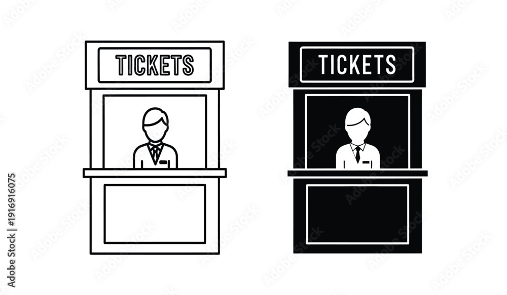 Fototapeta premium Two ticket booths with clerks one in black and white and the other in white and black