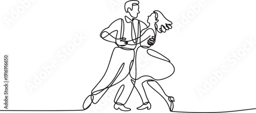Continuous one line drawing man and woman dancing Lindy hop or Swing. Male and female characters performing dance at school or party. Fun lifestyle. one line Icon drawing