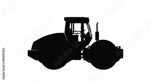 Silhouette of a heavy roller vehicle used for compacting asphalt on construction sites