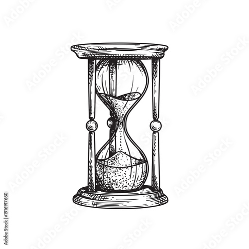 Vintage hand drawn sketch style hourglass. Engraving retro style. Vector illustration isolated on white.