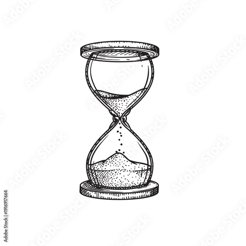 Vintage hand drawn sketch style hourglass. Engraving retro style. Vector illustration isolated on white.