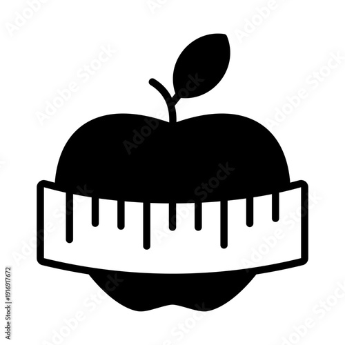 Apple with measuring tape vector solid icon