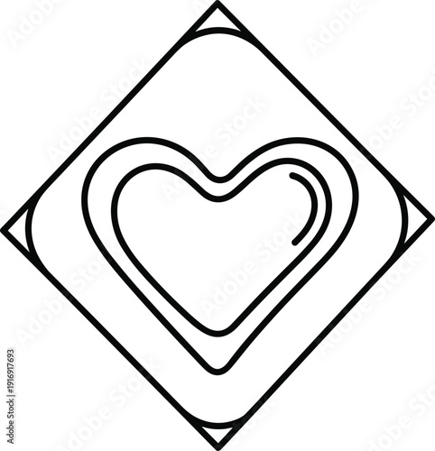 Hand Drawn Black Love Heart Shape Inside Diamond Outline
