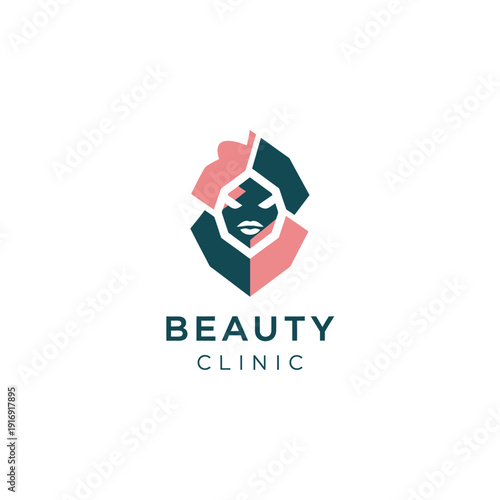 Woman's face surrounded by abstract shapes and beauty elements in a modern design