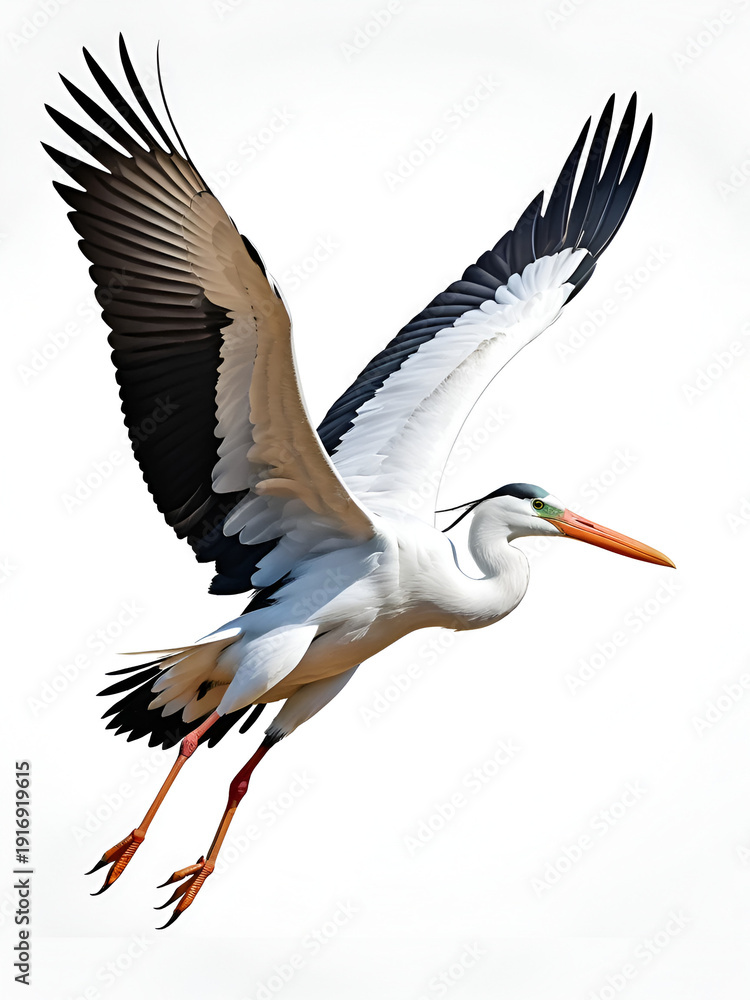 Fototapeta premium Vector of a flying stork on white background.