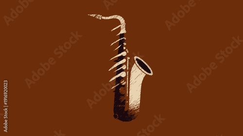 Simplified illustration of a saxophone in shades of brown against a matching brown backdrop