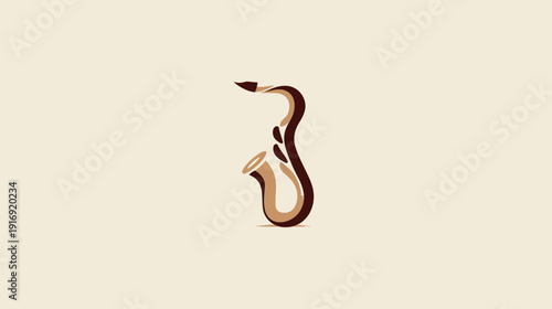 Minimalist illustration of a saxophone in shades of brown against a cream background