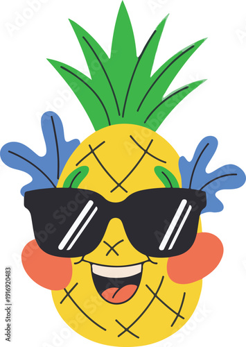 Funny pineapple character vector illustration wearing stylish sunglasses