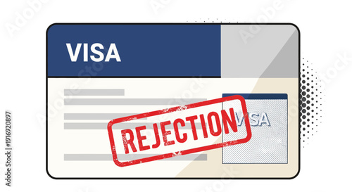 Visa rejection stamp on travel document with halftone effect