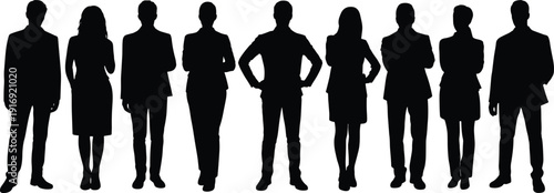 Business team silhouettes, corporate professionals standing together, teamwork concept, diversity in workplace, leadership, organizational culture, unity, collaboration, success