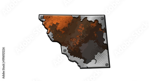 Grunge metal plate with rust texture and industrial bolts