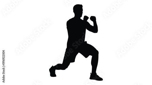 Silhouette of a boxer in a fighting stance preparing to throw a punch