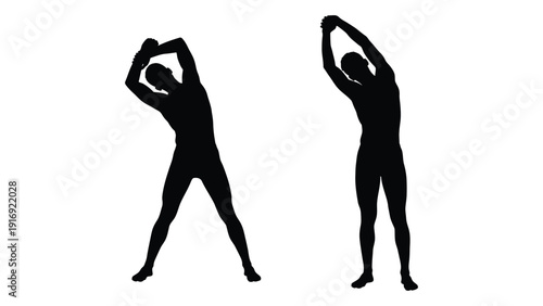 Silhouettes of two people demonstrating a side bending stretching exercise