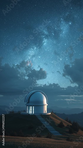 Astronomical Observatory Dome Under Starry Sky. Space Exploration, Scientific Research, Cosmic View.