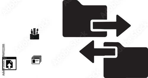 Resource sharing icon with two folders and exchange arrows minimal silhouette file transfer symbol.