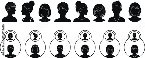 Black silhouettes of people dancing and jumping, athletic figures performing street dance and breakdance poses isolated on white background, vector set (20 words)