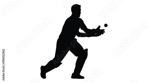 Silhouette of a man throwing or catching a ball against a white background