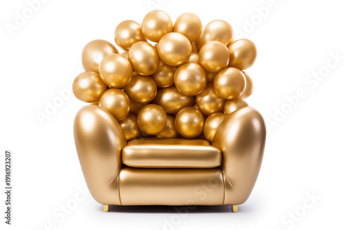 armchair made of many gold shiny color metallic ballons