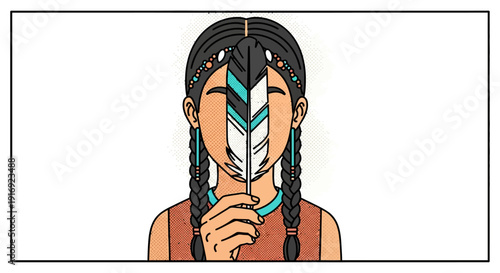 Pop art style portrait with feather and braided hair