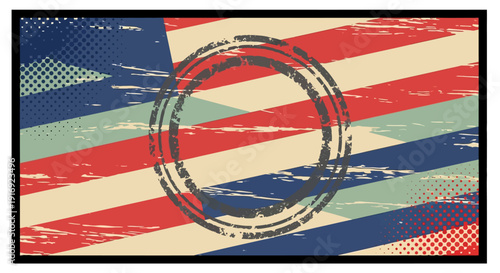 Retro grunge american flag design with circular distressed texture