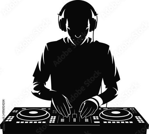 DJ mixing tracks on professional DJ controller