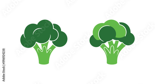 Two stylized broccoli florets with green stems a simple illustration