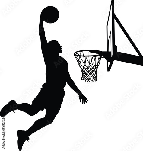 Dynamic basketball player dunking ball into hoop with skill