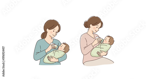 A mother lovingly bottle feeds and cradles her adorable baby