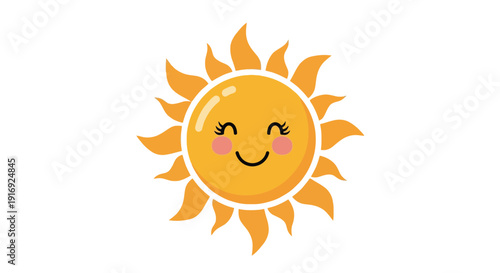 A cheerful sun illustration with a smiling face and rosy cheeks