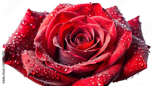 Vibrant red rose blooming with dew drops, Isolated On White Background.png