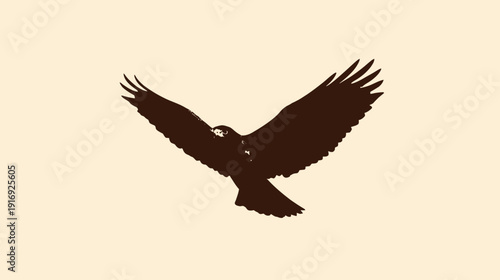 A silhouette illustration of a bird of prey in flight, with outstretched wings against a neutral backdrop