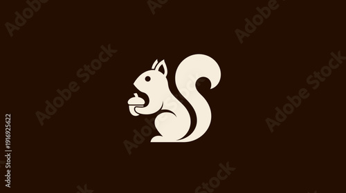 A cream-colored squirrel silhouette, holding an acorn, on a dark brown background
