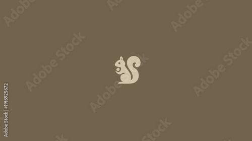 A stylized illustration of a squirrel icon. It's a simple beige design on a brown background