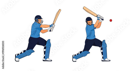 A cricket batsman prepares to hit a red ball with a wooden bat