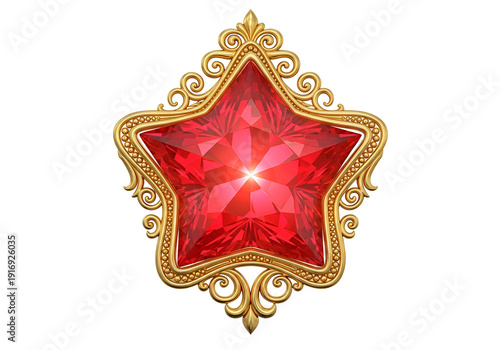 Elegant Red Star Pendant Jewelry with Gold Filigree Frame