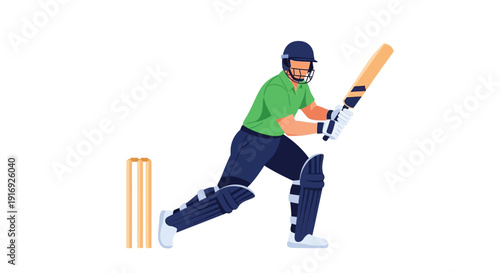 A cricket batsman prepares to hit the ball with focused intensity