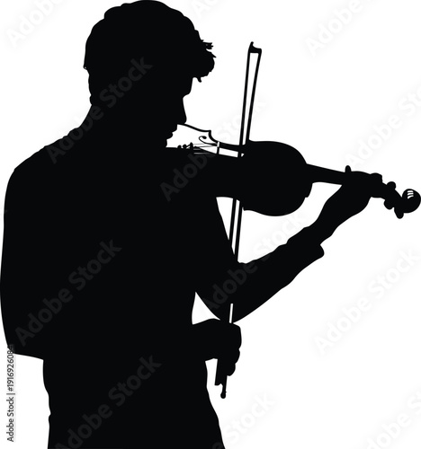 Silhouette of violinist playing music with passion