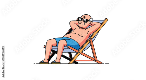 An elderly man relaxes on a beach chair enjoying the sunshine