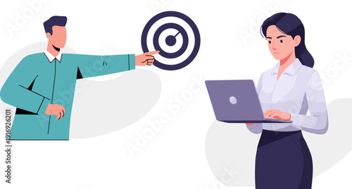 Business people run their work and research all the way to reach the goal, business people who work hard and persistently stock illustration