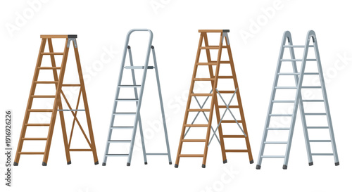 Four different ladders illustrated in varying materials and designs