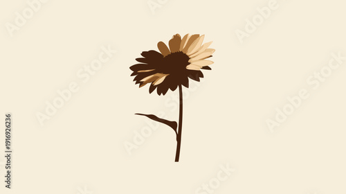 A digitally rendered image of a sunflower with sepia tones against a cream background
