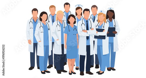 Big set of doctors different ethnicity and gender. African, Asian, European, Muslim male and female medical team people. Isolated vector illustration