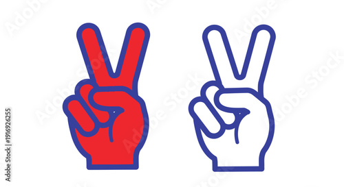 Two hands displaying the peace sign in contrasting colors